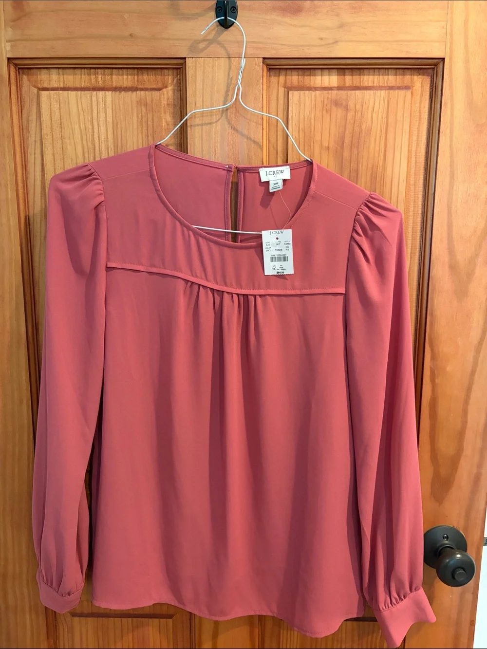 J. Crew Dusty Rose Long Sleeve Pleated Yoke Blouse